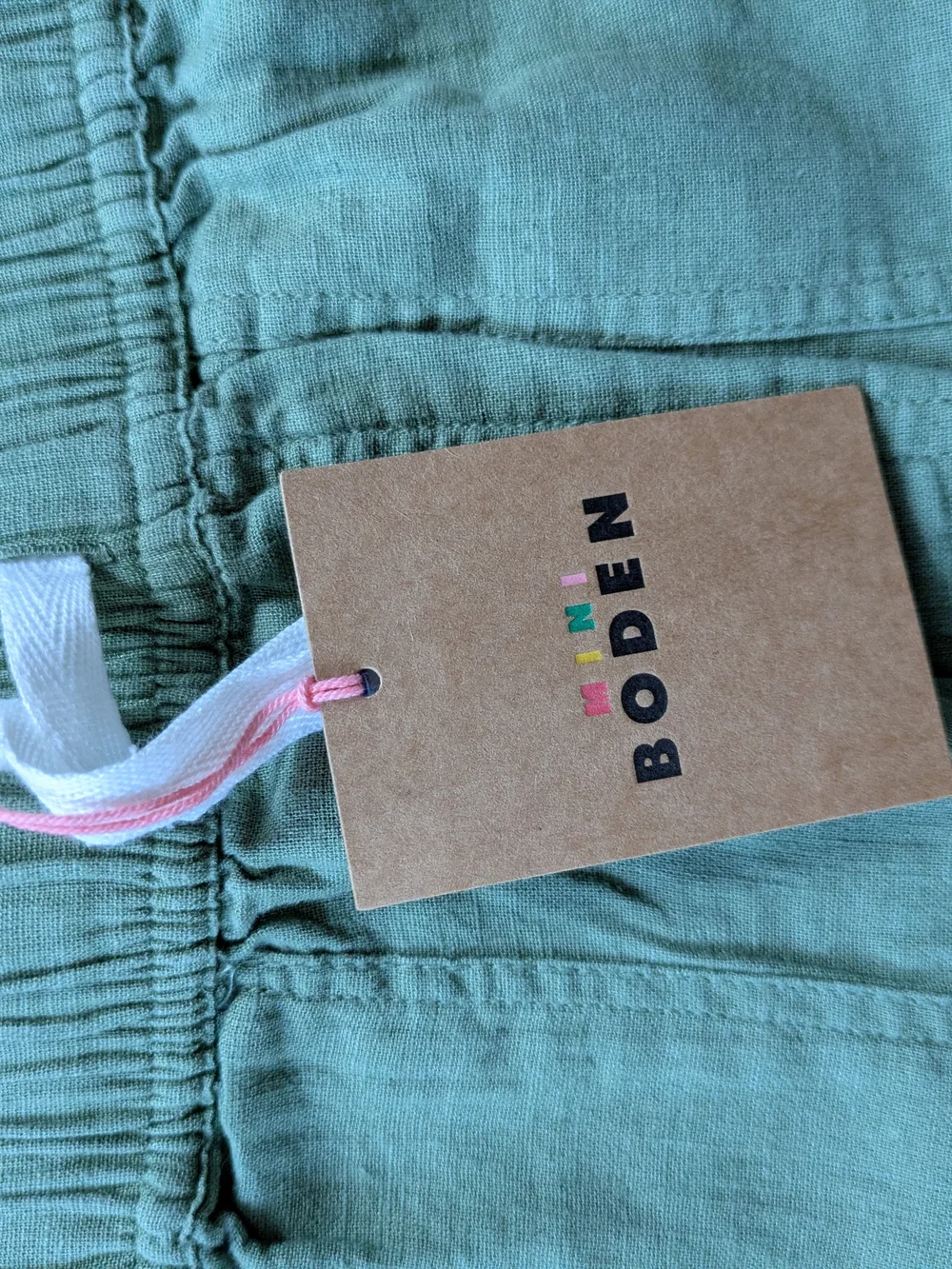 Mini Boden Sage Green Cotton Linen Pull On Pants Size 7-8